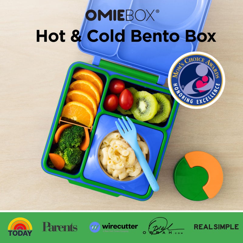 أومي صندوق طعام أومي بوكس ​​بينتو للأطفال - صندوق غداء بينتو معزول مع وعاء طعام معزول بتفريغ الهواء مانع للتسرب - 3 أقسام، منطقتان لدرجة الحرارة (أزرق الوحش) - Image 2